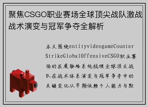 聚焦CSGO职业赛场全球顶尖战队激战战术演变与冠军争夺全解析 聚焦CSGO职业赛场全球顶尖战队激战战术演变与冠军争夺全解析